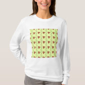 Rotes Blumenrankenmuster auf Hellgrün T-Shirt (Vorderseite)