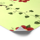 Rotes Blumenrankenmuster auf hellgrünem Hintergrun Poster (Ecke)