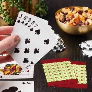 Rotes Blumenrankenmuster auf hellgrünem Hintergrun Spielkarten