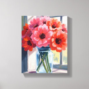 Rotes Blumenstrauß-Vase-Aquarell-Gemälde Leinwanddruck