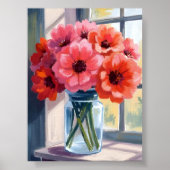 Rotes Blumenstrauß-Vase-Aquarell-Gemälde Poster (Vorne)
