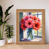 Rotes Blumenstrauß-Vase-Aquarell-Gemälde Poster