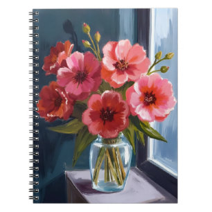Rotes Blumenstrauß-Vase-Aquarellbild Notizblock