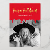 Rotes Blut-Foto-Halloween Folien Feiertagskarte (Vorderseite)