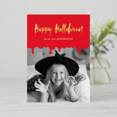 Rotes Blut-Foto-Halloween Folien Feiertagskarte (Stehend vorne)