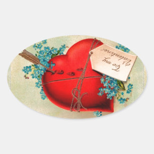 Rotes blutendes Herz Valentinsgruß Antique Postkar Ovaler Aufkleber