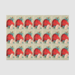 Rotes blutendes Herz Valentinsgruß Antique Postkar Seidenpapier