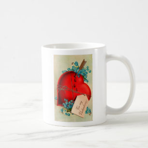 Rotes blutendes Herz Valentinstag Antik Grußkarte Kaffeetasse