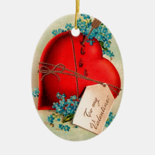 Rotes blutendes Herz Valentinstag Antik Grußkarte Keramikornament