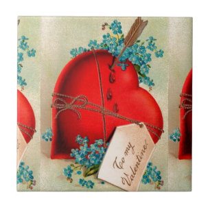 Rotes blutendes Herz Valentinstag Antike Postkarte Fliese