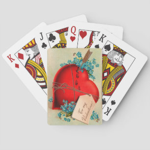 Rotes blutendes Herz Valentinstag Antike Postkarte Spielkarten