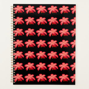 Rotes Blütenwasserfarben-Blumenmuster auf Schwarz Planer