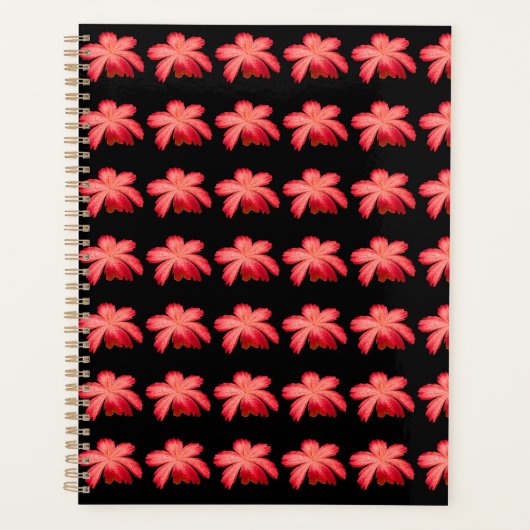 Rotes Blütenwasserfarben-Blumenmuster auf Schwarz Planer (Vorderseite)