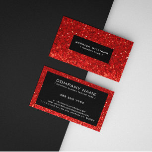Rotes Bokeh-Glitter & Funkeln mit schwarzen Akzent Visitenkarte