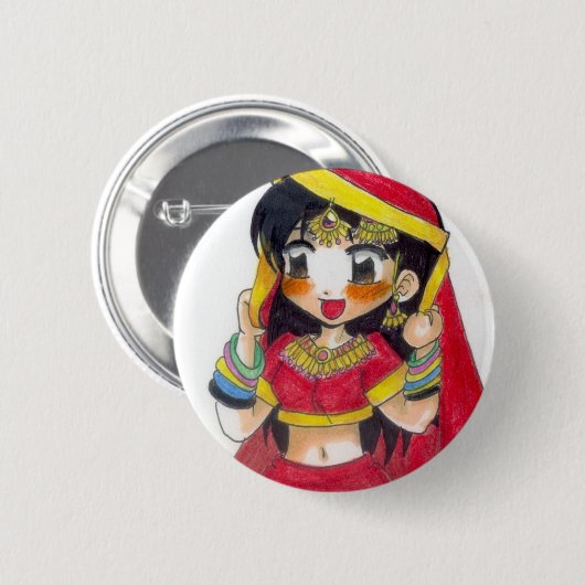 Rotes Bollywood Button (Vorne & Hinten)