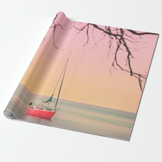 ROTES BOOT AM STRAND WÄHREND DER SONNE GESCHENKPAPIER (Ungerollt)