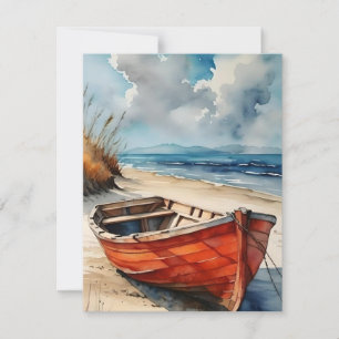 Rotes Boot in Wasserfarben Feiertagskarte