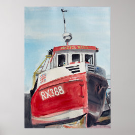 Rotes Boot Küsten-Aquarell Poster