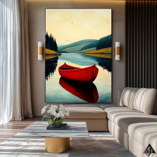 Rotes Boot Reflexion – Naïf Serene See Kunst Poster
