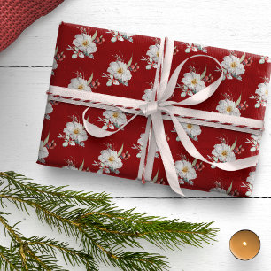 Rotes Botanisches Weihnachtspapier Geschenkpapier