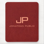 Rotes braunes Leder-Monogramm-Template Mousepad (Vorne)