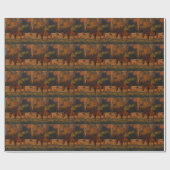 Rotes braunes Pferd, Herbstwald. Geschenkpapier (Flach)