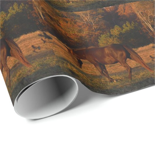 Rotes braunes Pferd, Herbstwald. Geschenkpapier (Rolleneckpunkt)