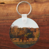 Rotes braunes Pferd, Herbstwald. Schlüsselanhänger (Vorderseite)