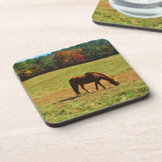 Rotes Braunes Pferd im Herbst Getränkeuntersetzer (Linke Seite)