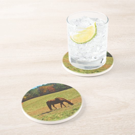 Rotes Braunes Pferd im Herbst Getränkeuntersetzer (Seite)