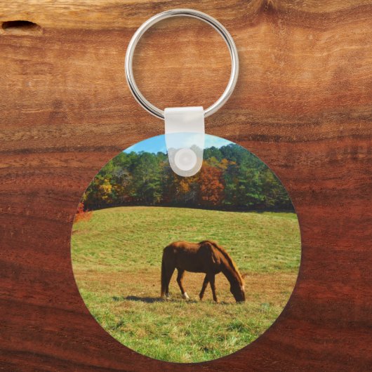 Rotes Braunes Pferd im Herbst Schlüsselanhänger (Vorderseite)