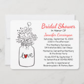 Rotes Brautparty Mason Jar Blume Einladung (Vorderseite)