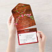 Rotes Brown Rustikales Holz Rosa Blumenrosa UAWG All In One Einladung (Abreißen)