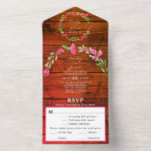 Rotes Brown Rustikales Holz Rosa Blumenrosa UAWG All In One Einladung (Innen Boden)