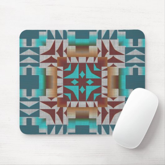 Rotes Brown Türkis Aquamarin Tribal Mosaik Art Mus Mousepad (Mit Mouse)