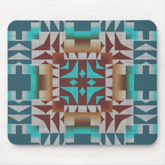 Rotes Brown Türkis Aquamarin Tribal Mosaik Art Mus Mousepad (Vorne)