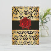ROTES BROWUND UND SCHWARZES DAMASK, WAX-SIEGEL-MON EINLADUNG (Stehend Vorderseite)