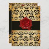 ROTES BROWUND UND SCHWARZES DAMASK, WAX-SIEGEL-MON EINLADUNG (Vorne/Hinten)