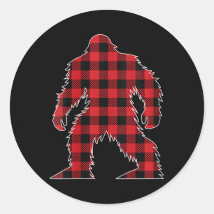 Rotes Buffalo Kariert Bigfoot Matching Family C Runder Aufkleber