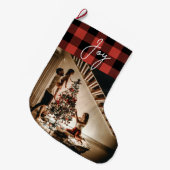 Rotes Buffalo Kariert mit Foto und Freude Großer Weihnachtsstrumpf (Vorderansicht (hängend))