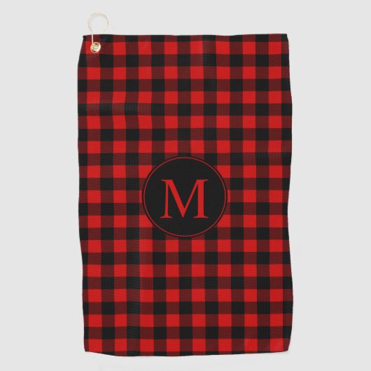Rotes Buffalo Kariert mit Monogramm Golfhandtuch (Vorderseite)