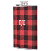 Rotes Buffalo Kariert Monogramm Flachmann (Links)