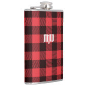 Rotes Buffalo Kariert Monogramm Flachmann (Rechts)