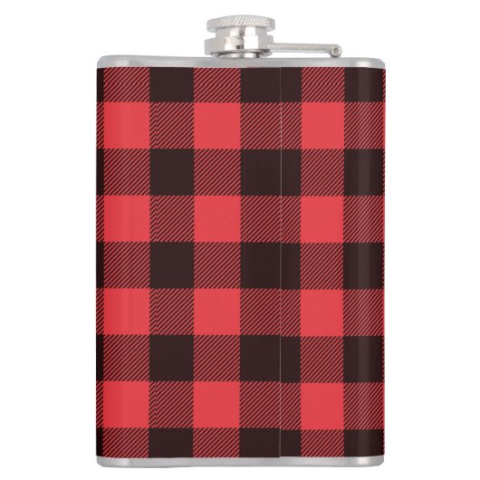 Rotes Buffalo Kariert Monogramm Flachmann (Rückseite)