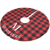 Rotes Buffalo Kariert-Monogramm Polyester Weihnachtsbaumdecke (Schrägansicht)