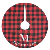 Rotes Buffalo Kariert-Monogramm Polyester Weihnachtsbaumdecke (Vorderseite)