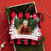 Rotes Buffalo Kariert Rustikales Pine Trees Family Ornament Aus Metall