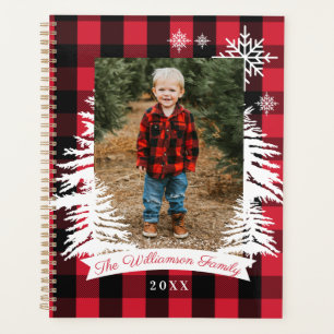 Rotes Buffalo Kariert Rustikales Pine Trees Family Planer
