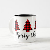 Rotes Buffalo Karierte Bäume Ihren Text Zweifarbige Tasse (Vorderseite Links)