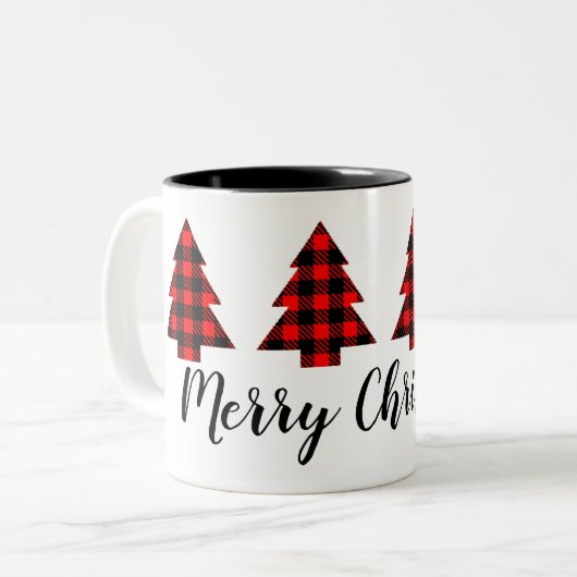 Rotes Buffalo Karierte Bäume Ihren Text Zweifarbige Tasse (Vorderseite Links)